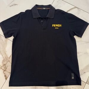 Fendi Black Polo Shirt with yellow Logo